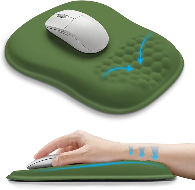 Hokafenle Ergonomic Wrist-Hugging Mouse Pad Wrist Support, U-Shaped Holding Wrist Rest Mousepad for Carpal Tunnel Pain Relief with Cushioned Memory Foam Slope Massage Bulge (10.2x8.3 in,Dill Green)