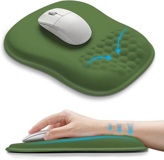Hokafenle Ergonomic Wrist-Hugging Mouse Pad Wrist Support, U-Shaped Holding Wrist Rest Mousepad for Carpal Tunnel Pain Relief with Cushioned Memory Foam Slope Massage Bulge (10.2x8.3 in,Dill Green)