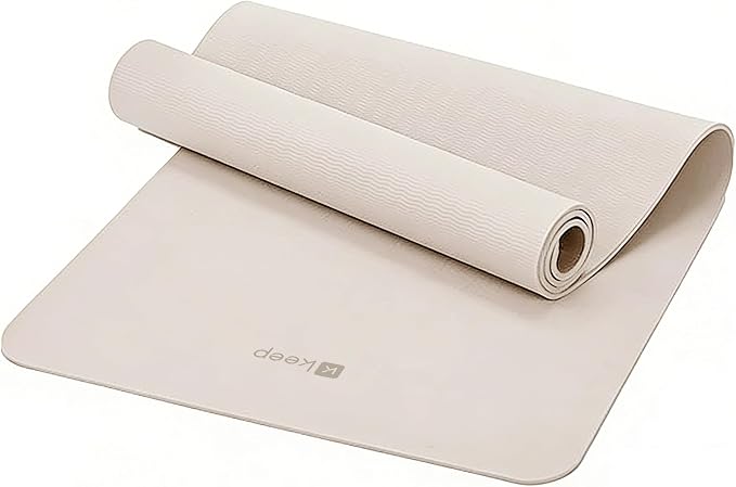 Keep 72" x 24" TPE Yoga Mat Non Slip, 1/4 Inch (6mm) Exercise Mat for Home Workout, Gym, Yoga, Pilates & Stretching with Carrying Strap, Oat White