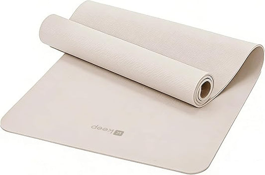 Keep 72" x 24" TPE Yoga Mat Non Slip, 1/4 Inch (6mm) Exercise Mat for Home Workout, Gym, Yoga, Pilates & Stretching with Carrying Strap, Oat White