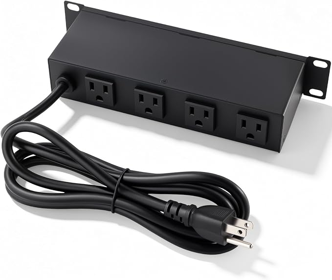 10 inch Rack PDU, 4 Rear Outlets, Surge Protected, Metal Case | Heavy Duty, 15A Overload Switch, 1U RackMount, Rear Power Cord, Fits 10-inch Mini Server Rack