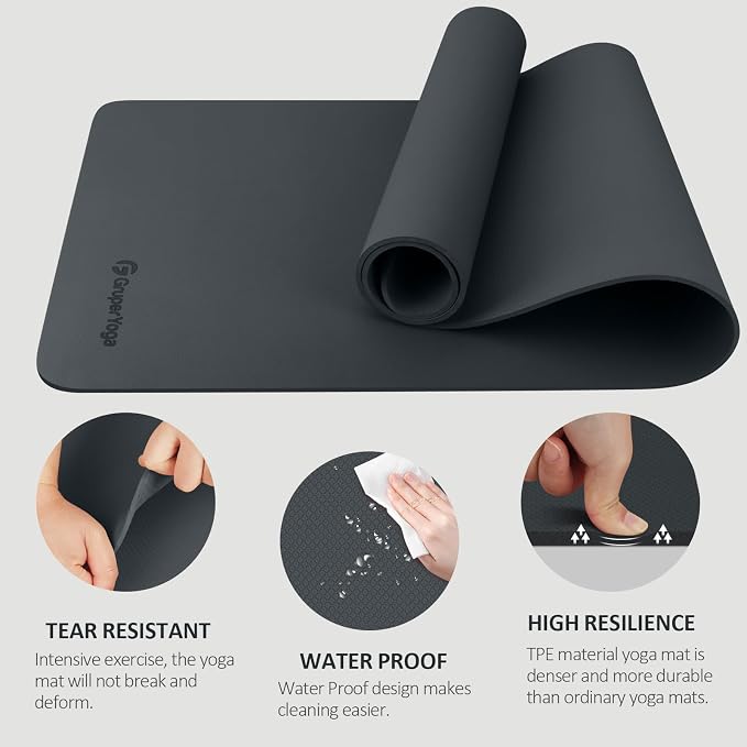 Gruper Yoga Mat Non Slip, 72"L x 24"W x 0.24"/0.32"TH, Anti-Tear Exercise Mat with Carrying Strap and Bag, Pro TPE Yoga Mats for Women, Workout Mats for Home, Pilates and Floor Exercises