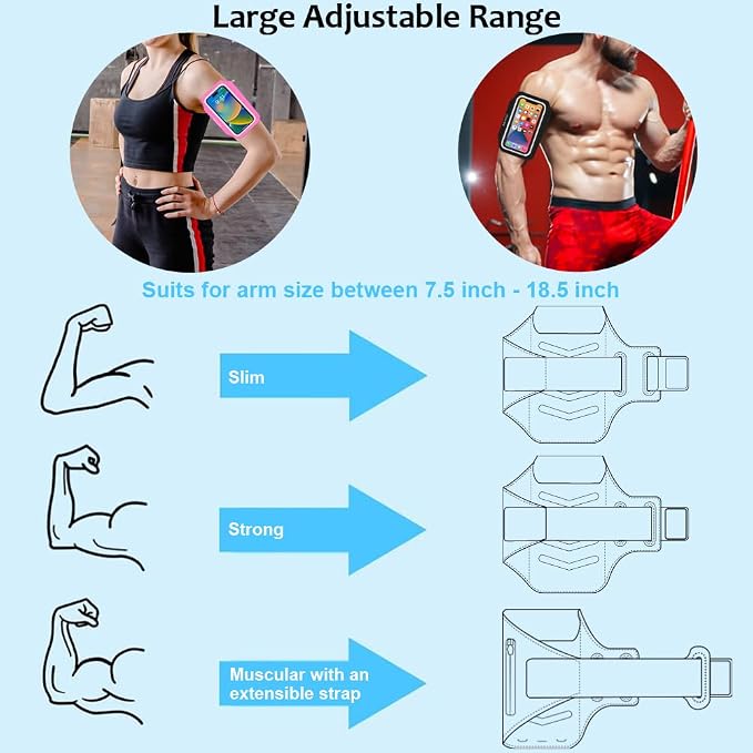 Running Phone Holder, Arm Band for Running for iPhone & Samsung Galaxy, Cell Phone Armband Holder for Walking, Gym, Workout, Men, Women, w/Adjustable Strap & Zipper Pocket (Pink-L)