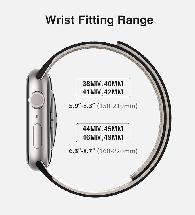 Magnetic Silicone Band Compatible with Apple Watch Band 42mm 41mm 40mm 38mm Series 11 10 9 8 7 6 5 4 3 & SE 3/2/1 Strong Magnetic Clasp, Waterproof & Adjustable (Black + Starlight)