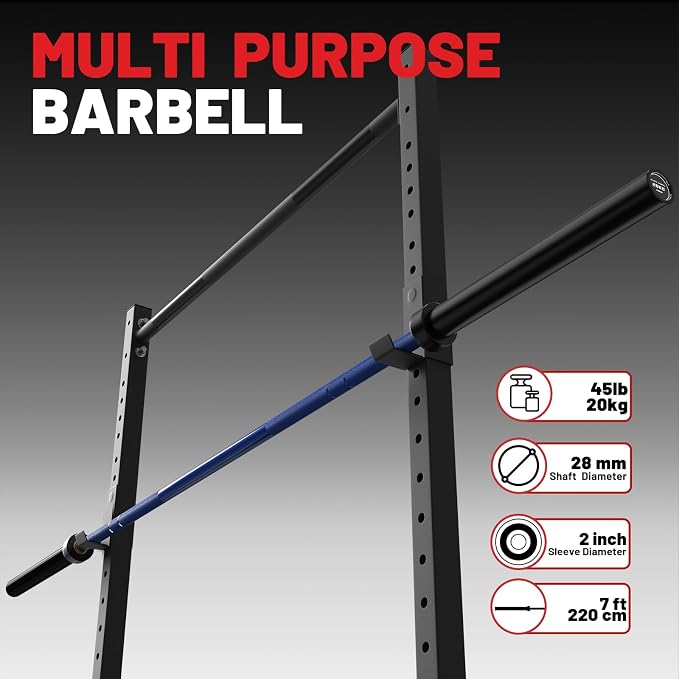 PAPABABE 7ft Barbell 45lb Olympic Barbell 1000/1500lbs Capacity Home Gym | 7ft 45lb 2" Olympic Barbell, 1000/1500lbs Capacity, Hybrid Needle Bearings & Bushings for Squat Curl Deadlift