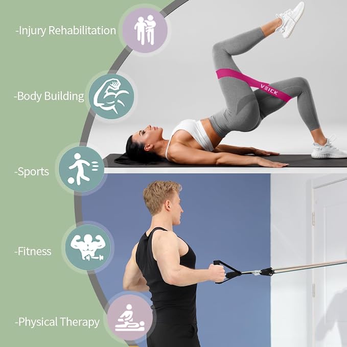 VEICK 10-150LBS Resistance Bands with Handles, Ankle Straps, Door Anchor | Accredited Lab Certified, 100% Natural Latex, Versatile for Yoga, Pilates, Strength, Home Gym