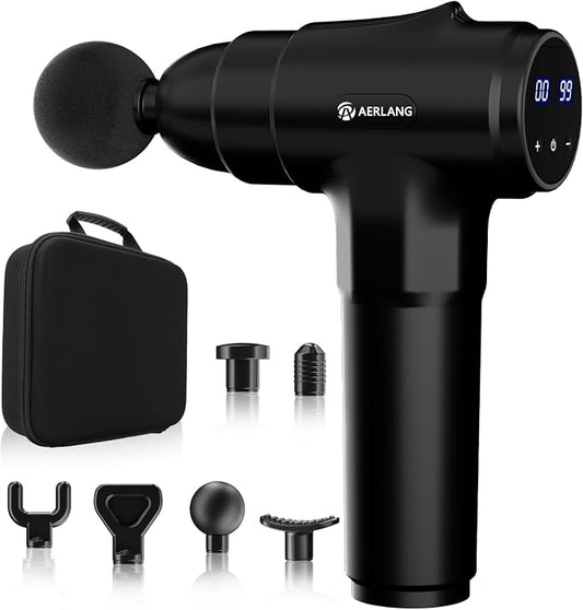AERLANG Muscle Massage Gun, Back Massager Deep Tissue Gun for Athletes to Relief Pain and Relax with 20 Adjustable High Intensity Speeds 6 Heads, Body Carrying Case