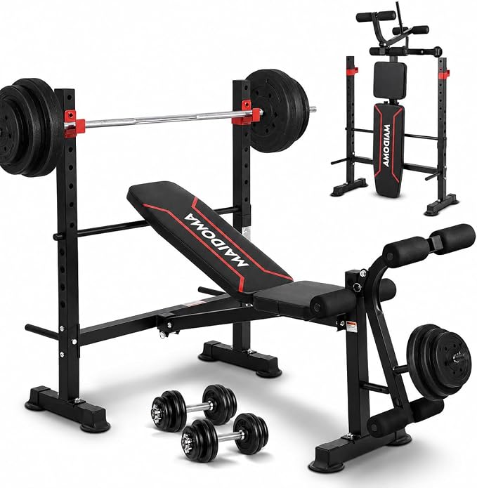 MAIDOMA Multi-Function 8 in 1 Foldable Weight Bench Set with Leg Extension | Foldable Bench Press with Rack, Adjustable Flat Incline Decline Workout Bench Set for Home Gym.（US Stock）