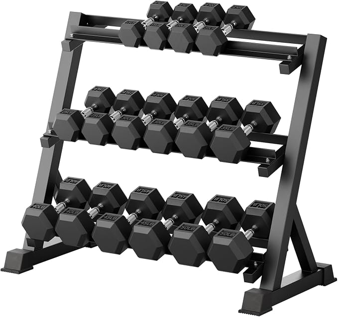 RitFit Rubber Coated Hex Dumbbell Weights Set for Home Gym | Cast Iron Core, Anti-Slip Knurled Chrome Handle, Hexagon Anti-Roll, Heavy-Duty Dumbbell Set for Strength Training