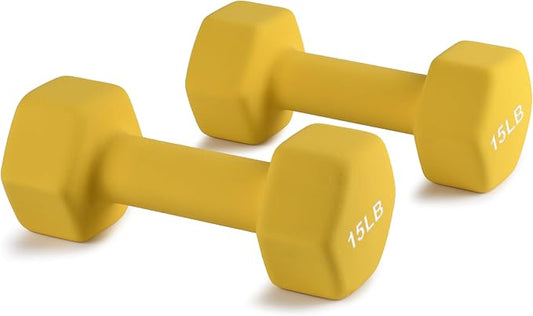 Portzon Dumbbells Neoprene with Non Slip Grip weight for Total Body Workout Compatible with of 2 Set,1-15 LB, Anti-Slip, Anti-roll, Hex Shape