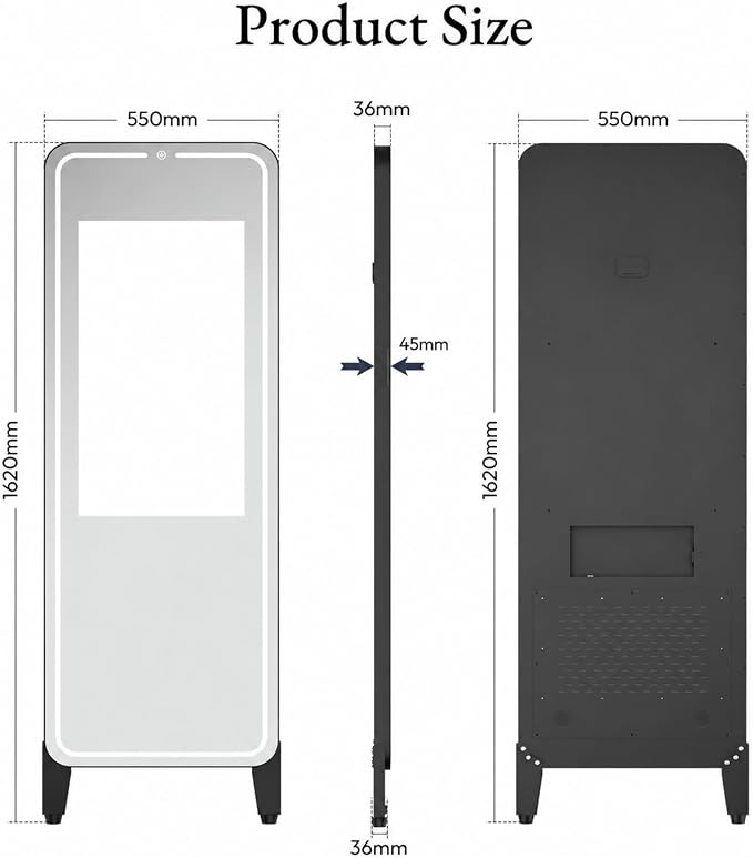 Smart Gym Mirror with 32 Inch FHD Touchscreen, Full-Length Fitness Mirror | 63" Smart Fitness Mirror with Android OS, Voice Control, Ideal for Home Gym, Yoga, Dance and Full-body Workouts