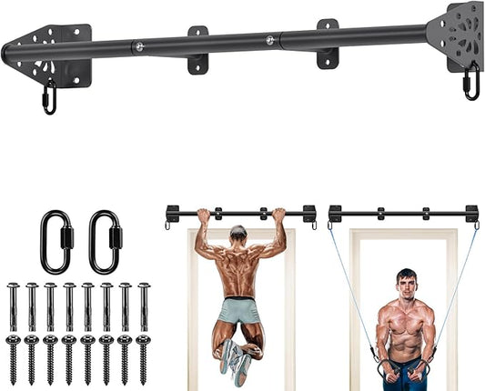 Kipika Wall Mounted Pull Up Bar - Heavy Duty 500 LB Capacity Doorway Chin Up Bar for Home Gym, Sturdy Steel Construction with Resistance Band Hooks | Hanging Exercise Bar for Full Body Workout