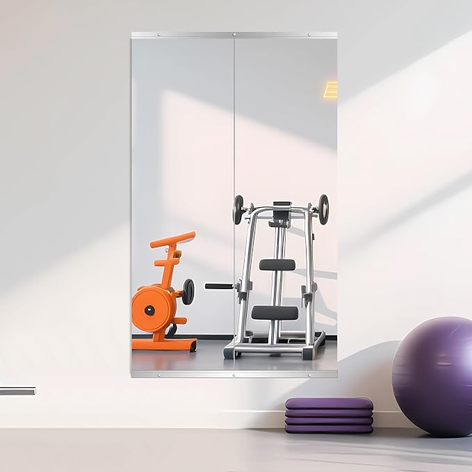 Ruomeng Home Gym Mirror, 55''x16''x2PCS Full Length, Large Frameless Body Mirror Tempered Glass for Gym, Workout, Yoga, Garage, Dance Studio