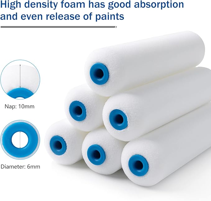 Mister Rui Paint Roller Kit, 16 Pack, 6 Inch Foam Paint Roller Set | Complete Mini Paint Kit with High-Density Foam Rollers, Brush and Sturdy Tray. Ideal for Walls, Trim and DIY Projects