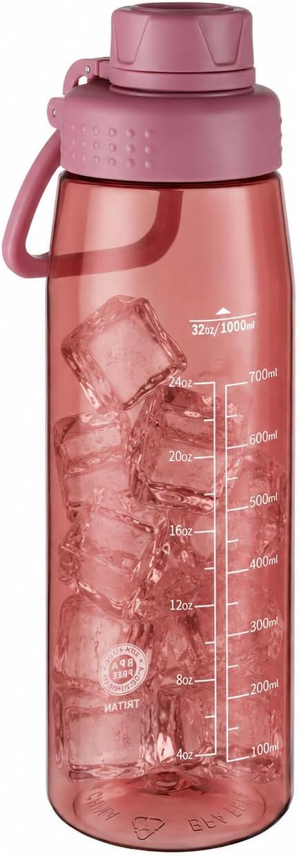 32oz Clear Water Bottle - BPA-Free Tritan Plastic, Fast Flow Spout Lid, Wide Mouth & Leakproof Design Hiking Water Bottle Suitable for Travel, Outdoors, Gym, Travel, Home, School(Red)