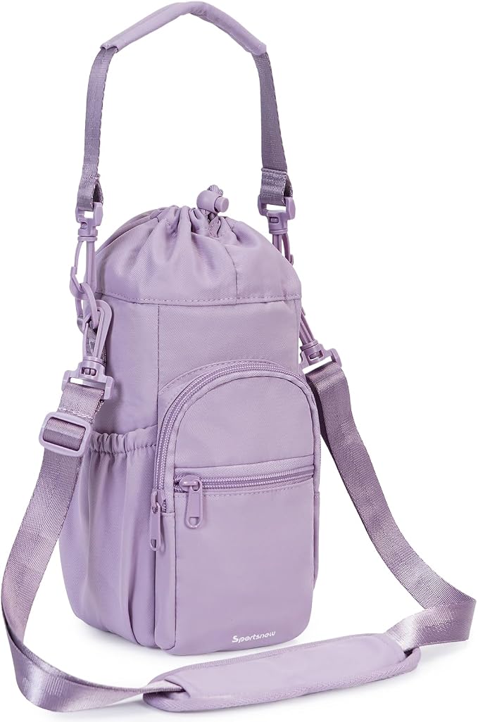 sportsnew 40oz Insulated Crossbody Water Bottle Bag Gym Hiking Phone Pocket | Water-resistant Lining, Padded Strap, Top Handle, Drawstring, Phone Pocket, Elastic Slots, Built-In Key Clip for Gym Walking