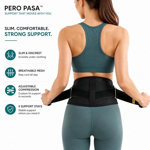 Lower Back Brace for Women and Men, Adjustable Back Brace with Back Support Belt and Back Support Brace, Slim Breathable Lumbar Support for Daily Stability, Back Braces M(Waist:32''-42'')