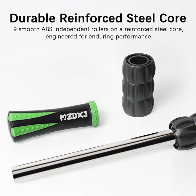 Muscle Roller Massage Roller Stick- Deep Tissue Fascia Blaster for Myofascial Pain Relief, Lymphatic Drainage & Body Sculpting, Handheld Physical Therapy & Recovery Tool (Green Black)