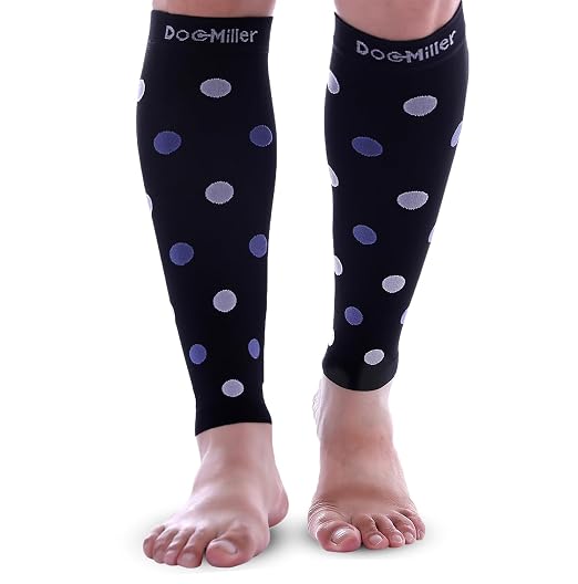 Doc Miller Calf Compression Sleeves 20-30 mmHg for Women & Men, 1 Pair | Footless Compression Socks, Polka Dots Design, Shin Splints Relief, Varicose Veins, Running, Nurses, Travel, Leg Support