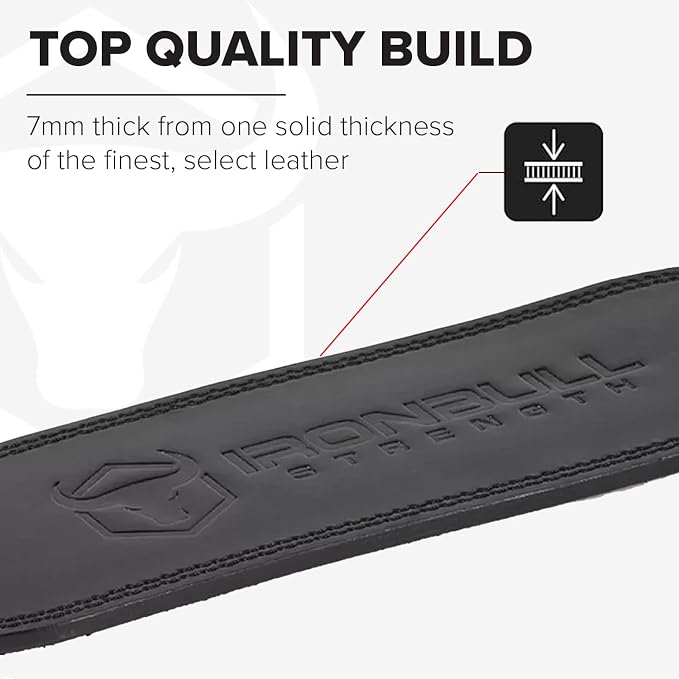 7mm Leather Weight Lifting Belt (IPF Approved) – 4” to 2” Tapered Weightlifting Belt for Powerlifting, Olympic Lifting, Gym & Workout – Back Support Belt for Men & Women