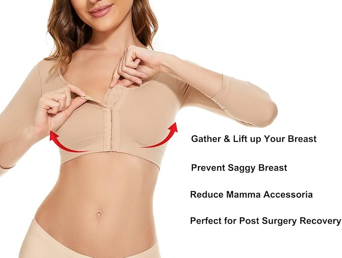 KSKshape Arm Shaper for Women Post Surgery Arm Lipo Compression Sleeves Front Closure Shapewear Bra Posture Corrector