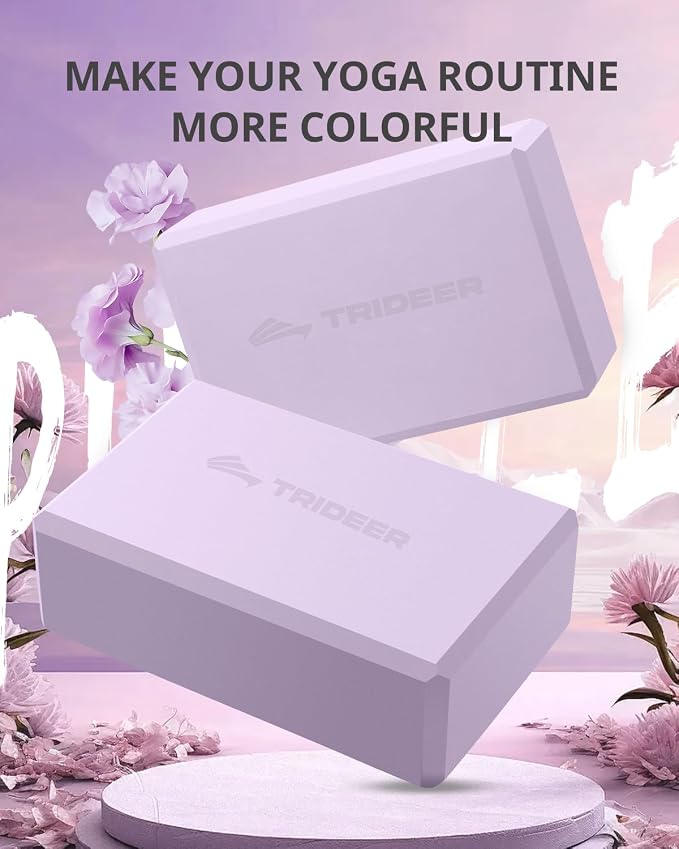 Trideer Yoga Blocks 2 Pack, Soft Non-Slip Foam Blocks with Beveled Edges for Alignment and Stretching in Yoga, Pilates, and Dance - Supportive, Lightweight, Odor Resistant, Latex-Free