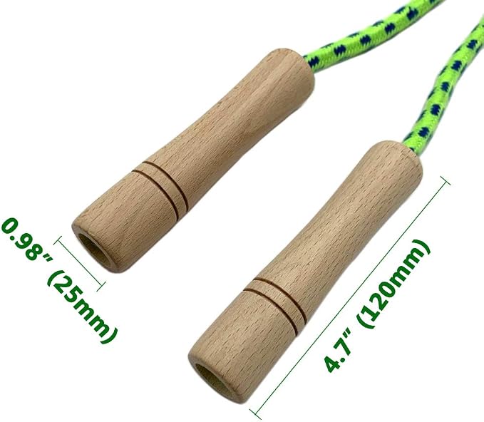 16 FT Double Dutch Jump Rope for Kids - Wooden Handle - Adjustable Cotton Braided Fitness Skipping Rope for Fitness, Outdoor Fun, School Sports, and Party Games