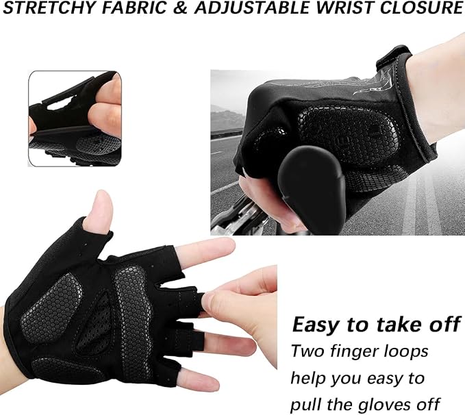 Cycling Gloves Bike Bicycle Gloves, Half Finger 5MM Gel Anti-Slip | Biking Gloves for Men Women Gym workout exercise Motorcycle Hiking Rowing Outdoor Sports