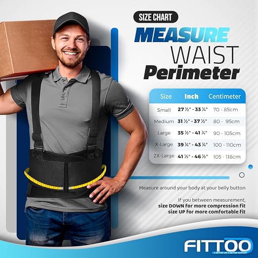 FITTOO Back Brace with Removable Suspenders & Lumbar Pad for Back Pain Relief, Heavy Lifting Support, Moving and Warehouse Jobs, Lower Back Pain Protection Belt for Men & Women in Construction
