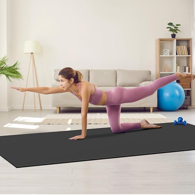 VEVOR Large Exercise Mat, 12'x6'/10'x6'/9'x6'/8'x6'/8'x5'/7'x5'/6'x4' (7mm) Extra Thick, Non Slip High Density Premium Workout Mat, Exercise Yoga Mat for Men & Women, Fitness & Exercise Mat with Bag & Carry Strap, for All Types of Home Yoga, Pilate & F...