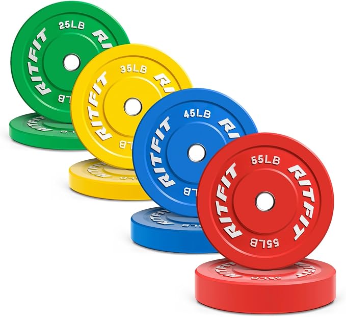 RitFit Color Coded Bumper Plate, Olympic Bumper Plate for Barbell, 2-Inch Bumper Weight Plates With Steel Insert, rubber weight plates for Strength Training in Home Gym