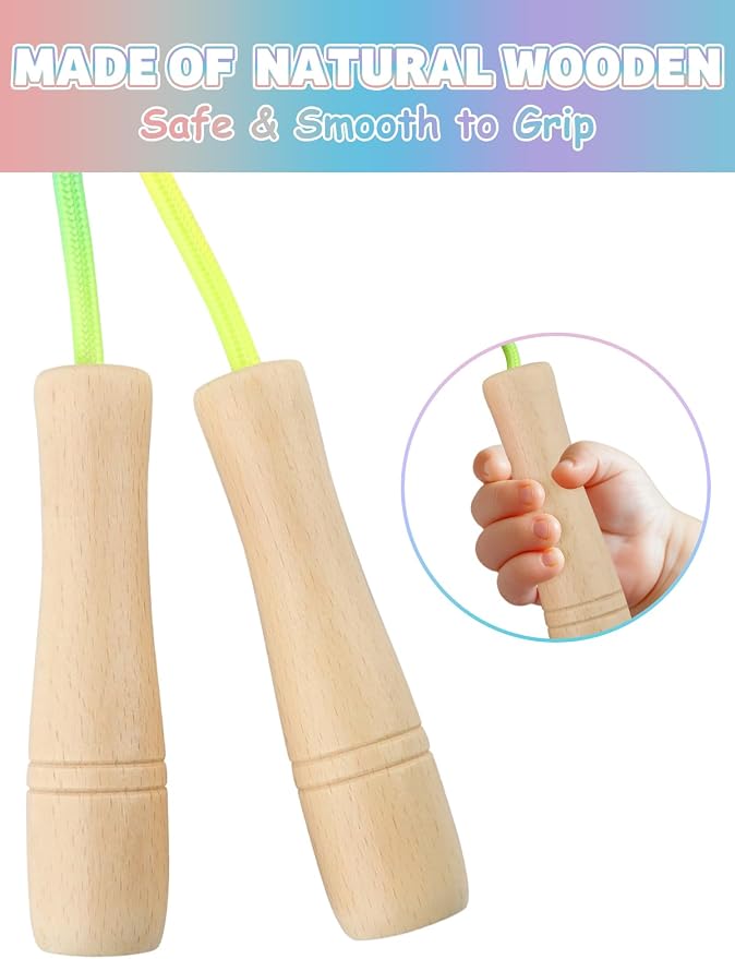 Jump Rope for Kids, Lorvain Adjustable Skipping Rope | Kids Jump Ropes with Wooden Handle for Girls Boys, Weighted Jumping Ropes for Fitness Workout Exercise Outdoor Fun Activity