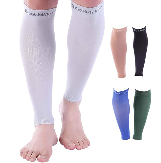Doc Miller Calf Compression Sleeves 30-40 mmHg for Men & Women, 1 Pair | Knee High, Medical Grade, Footless Compression Socks, Shin Splints, Leg Swelling, Varicose Veins, Wide Calf, Nurses, Recovery
