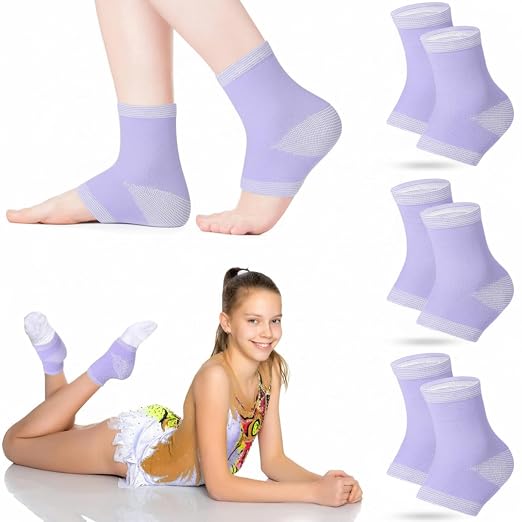 Tarpop 3 Pair Ankle Compression Sleeves for Kids Ankle Brace Compression Sleeves Foot Arch Sock for Girls Sports Running Dance Fitness Gymnastics(Purple,Small)