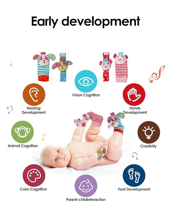 dearlomum Pink Tiger Baby Play Mat Gym with Piano & 4 Wrist Rattle Socks | Tummy Time Activity Mat with 5 Infant Sensory Toys, Music and Lights, Boy & Girl Gifts for Newborns 0 to 3 6 9 12 Months