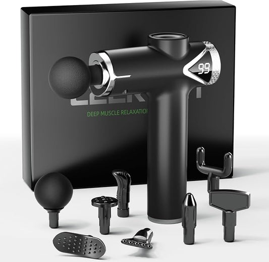 LEERCON Massage Gun Deep Tissue, Percussion Massage Gun for Pain Relief Muscle Back Massager Gun for Athletes with 8 Attachments & 6 Speeds, Gift for Men Women, Black