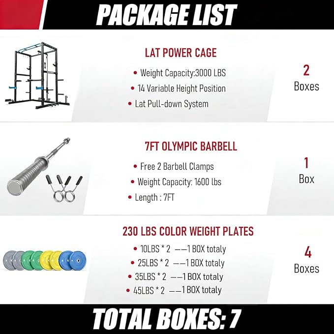 SPORTSROYALS Power Rack, Multi-Functional Power Cage, Squat Rack with Pulley System & LAT Pull Down, Workout Cage with J Hooks for Home Gym