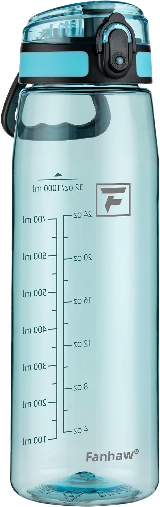 Fanhaw 32 oz Clear Plastic Water Bottle, BPA Free Leakproof Tritan Sports Water Bottle with Chug Lid, Wide Mouth Reusable Bottle for Gym, Travel, School & Office (Baby Blue)