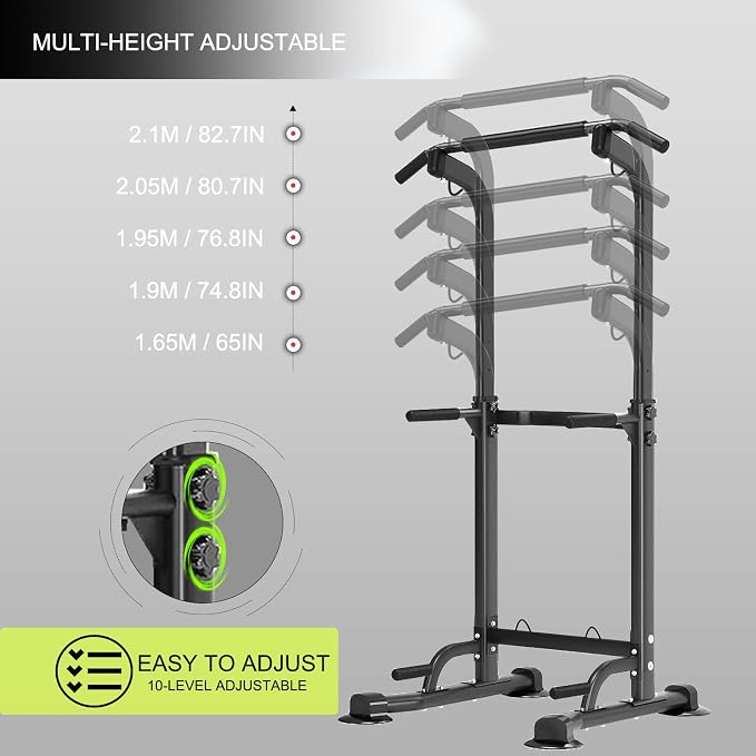Power Tower Pull Up Dip Station Adjustable Height 330lbs Home | Space-Saving Design,Easy to Assemble,Pull-Ups,Dips,Push-Ups,Strength Training,Improving Posture,Fits Users Under 6 FT