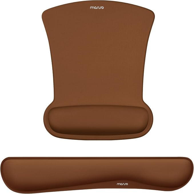 MOSISO Wrist Rest Support for Mouse Pad & Keyboard Set, Ergonomic Mousepad Non-Slip Base Home/Office Pain Relief & Easy Typing Cushion with Neoprene Cloth & Raised Memory Foam, Brown