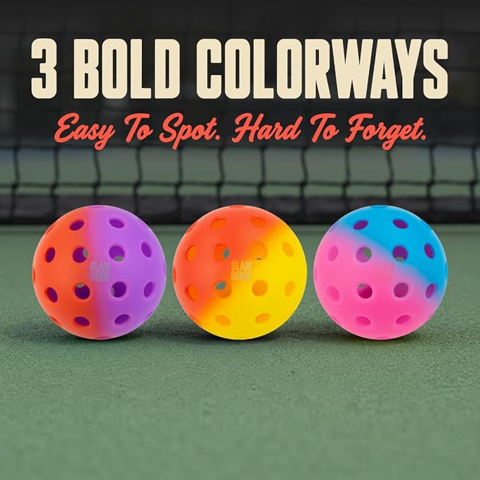Outdoor Pickleball Balls, Slam Dink 40-Hole Gradient, 3 Colours Gift | Durable outdoor pickleballs built to withstand hard courts without cracking. A colorful gift players actually use.
