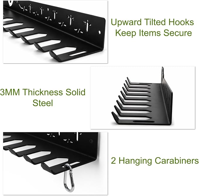 DEAYOU Home Gym Storage Rack Wall Mount, 9 Hook Gym Accessories Organization, Multi-Purpose Gym Equipment Hanger for Barbells, Resistance Bands, Jump Ropes, Lifting Belt, Row Handles, 16.5"
