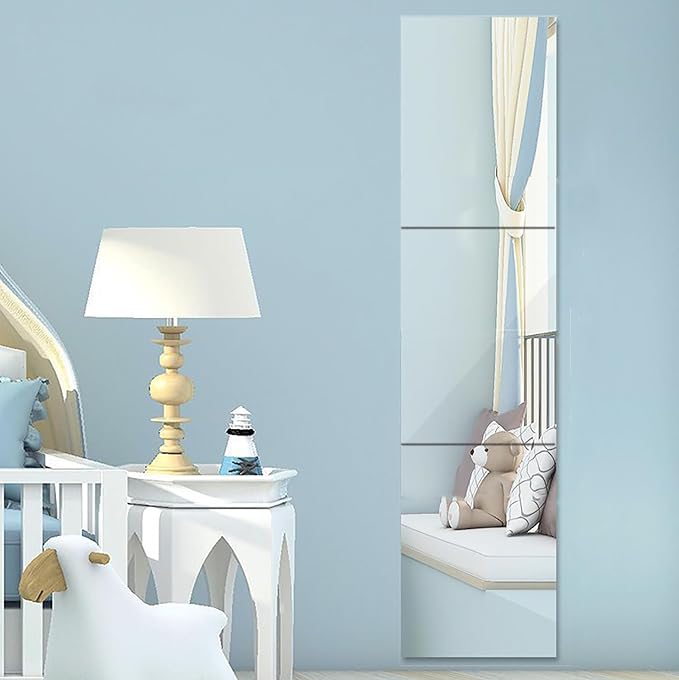 3PCS Mirrors Tiles 18" L x 12" W Gym Mirrors Wall Mounted Mirror Bendable Acrylic Frameless Full Length Mirror Tiles for Home Gym Bedroom Door & Bathroom