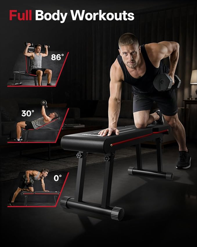 PASYOU Adjustable Weight Bench, 660LB Capacity Foldable Workout Bench, Incline Flat Bench Press for Home Gym, Dual-Frame Strength Training Bench, No Assembly Required, Wider Seat
