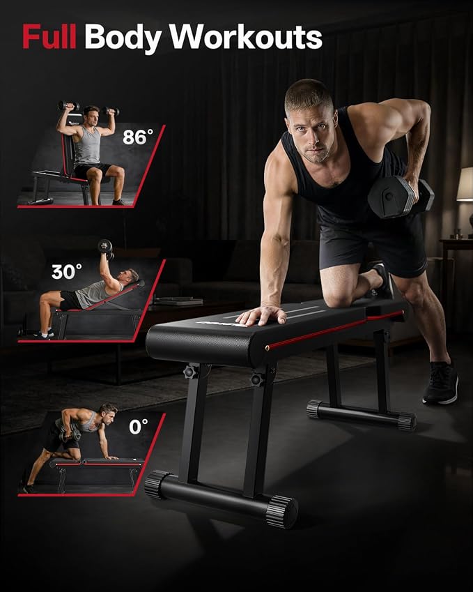 PASYOU Adjustable Weight Bench, 660LB Foldable Workout Bench for Home Gym, Incline Flat Bench Press for Full Body Workout, Dual-Frame Strength Training Bench, No Assembly Required
