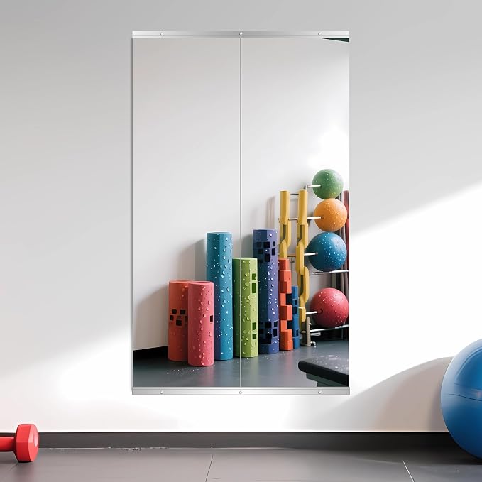 Ruomeng Home Gym Mirror, 55''x16''x2PCS Full Length, Large Frameless Body Mirror Tempered Glass for Gym, Workout, Yoga, Garage, Dance Studio