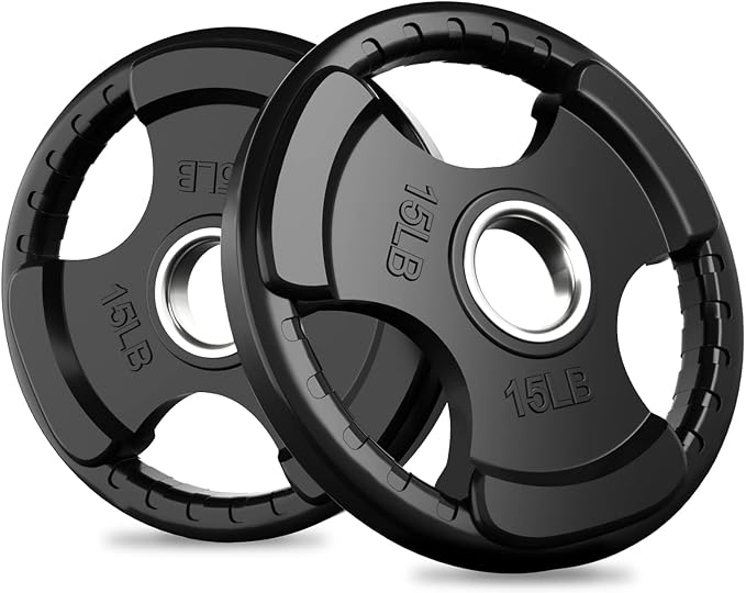 RitFit Olympic Rubber Grip Weight Plates, 2-Inch Barbell Set | Solid Iron Core, Rubber Coated, 2-Inch Olympic Bar Compatible, 3-Hole Grip, 2.5LB to 45LB Weight Options