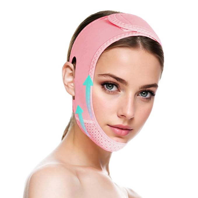 ROWMATE V Line Lifting Mask Chin strap for sleeping, V Line Lifting Mask for Women,Jaw Exerciser，Medium,Pink