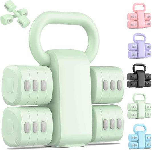 2-in-1 Adjustable Dumbbell Set, 4-Level Weights for Women | Convertible Dumbbell & Kettlebell, Adjustable 2.2-5.5lb Each, Quick-Change Button, Compact for Home Gym, Office & Outdoor
