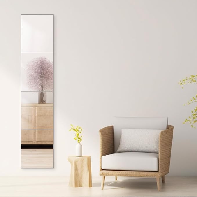 Wall Mirrors, 12''x 10'' Glass Wall Mirror Tiles (4 PCS), Large Full Body Mirror for Home Gym, Bedroom, Door, Bathroom, Frameless Mirror Tiles (Glass - 12'' x 10'' - 4PCS)